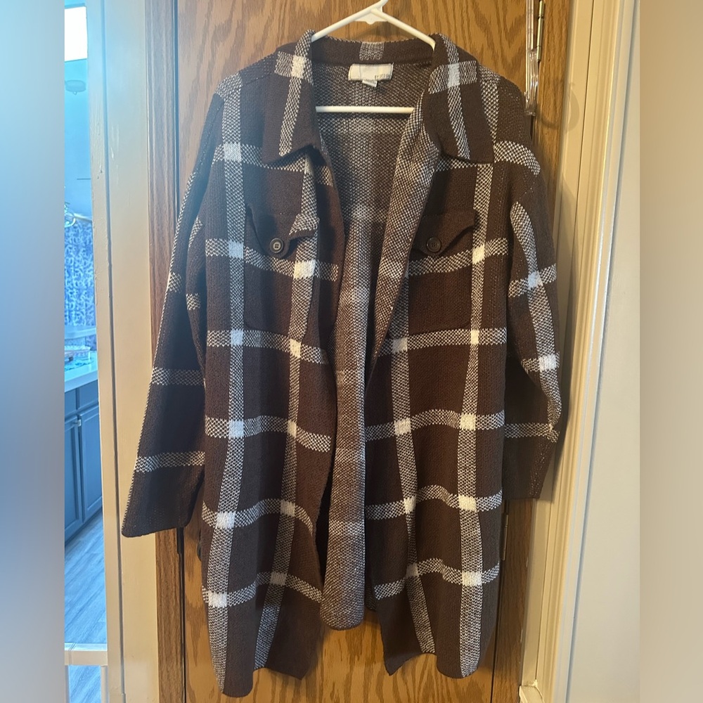 Soft Flannel Long Open Front Cardigan